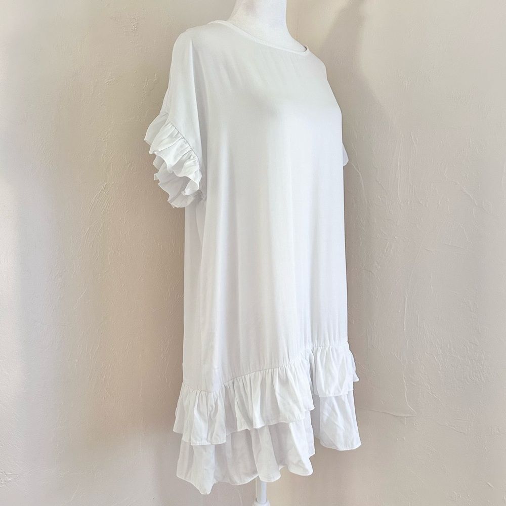 Mulla Open Back Fringe White Boho Ruffle Hem Dress Size S - Picture 4 of 11